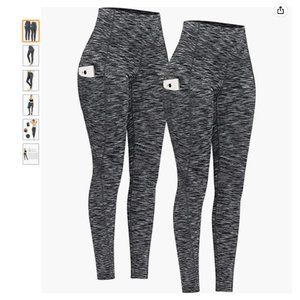 PHISOCKAT 2 Pack High Waist Yoga Pants with Pockets, Tummy Control Leggings, Wor
